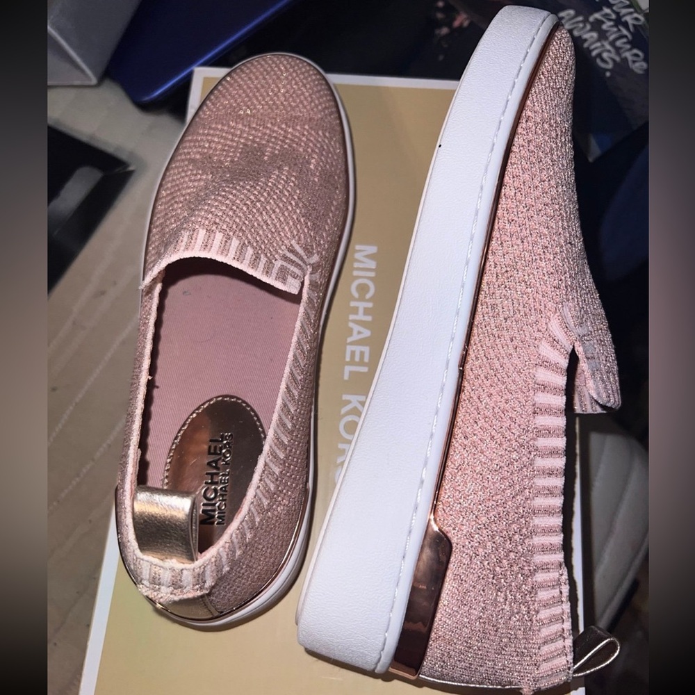 MICHAEL KORS MK SKYLER SLIP ON SHOES/SNEAKERS PINK/ROSE GOLD SHIMMER BNIB SZ 7m